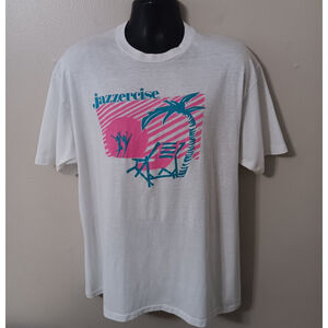 Vintage 80s Jazzercise Adult XXL T-shirt Single Stitch White Tee Hanes USA